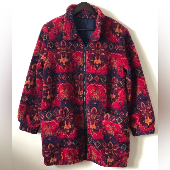 Vintage Irving Nadler fleece jacket - size 11/12 - red blue pattern lined coat - Picture 14 of 14